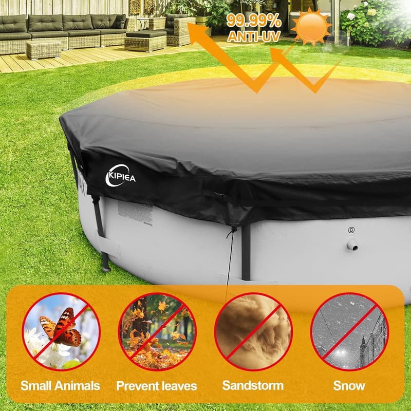 14ft Round Pool Cover with Anti-Slip Straps & Tent Stakes