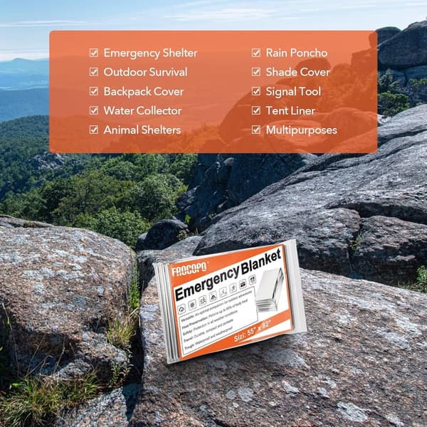 Emergency Mylar Blankets - 6 Pack Survival Kit for Outdoors
