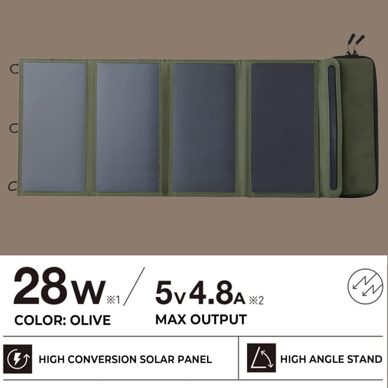 Portable Solar Charger with Dual USB-A Ports, 28W for Camping