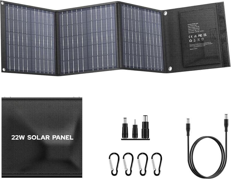 Portable Solar Charger for Camping - 22W Waterproof Panel