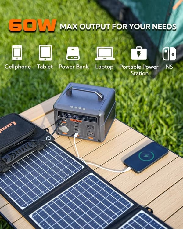 60W Portable Solar Charger for Camping, IP65 Waterproof