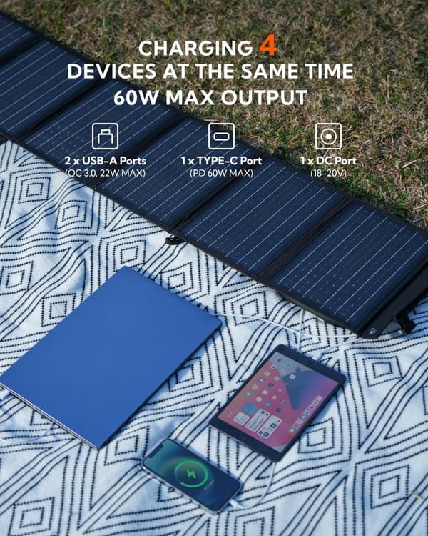 60W Foldable Solar Charger for Camping & Backpacking