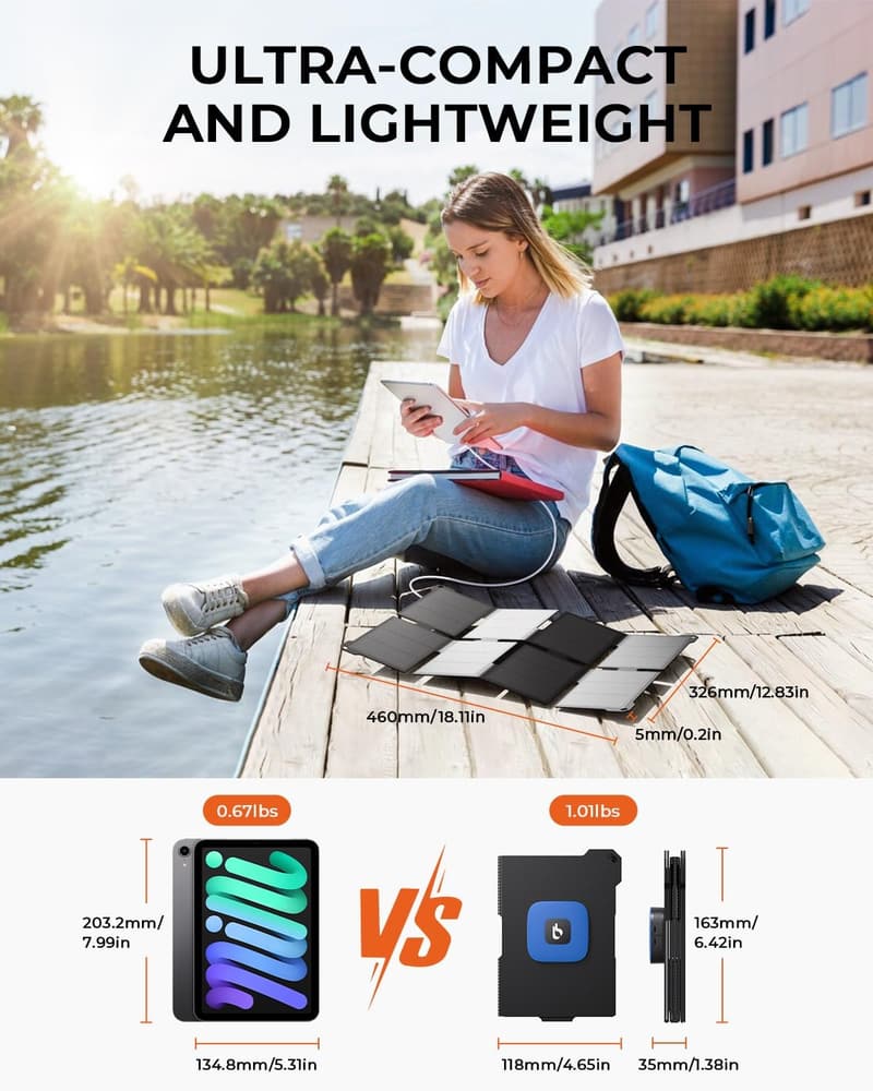 BigBlue 25W Portable Solar Charger with USB-A/C, Waterproof