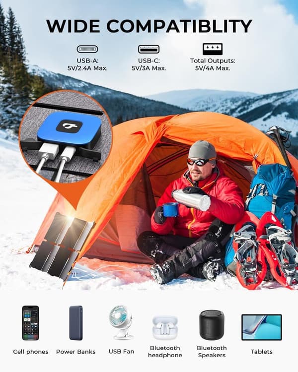 BigBlue 25W Portable Solar Panel Charger - Lightweight & Waterproof