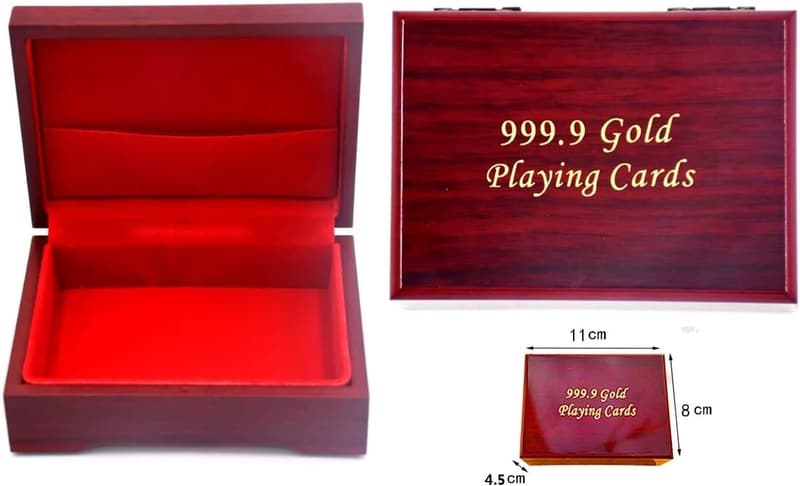 24K Gold Foil Poker Playing Cards in Wooden Box - Waterproof Party Game