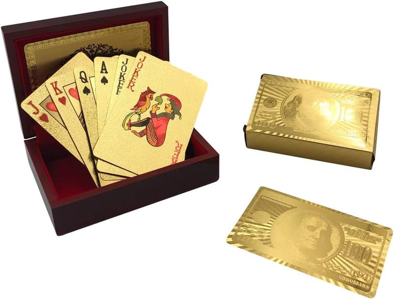 Waterproof Gold Playing Cards with Wooden Gift Box