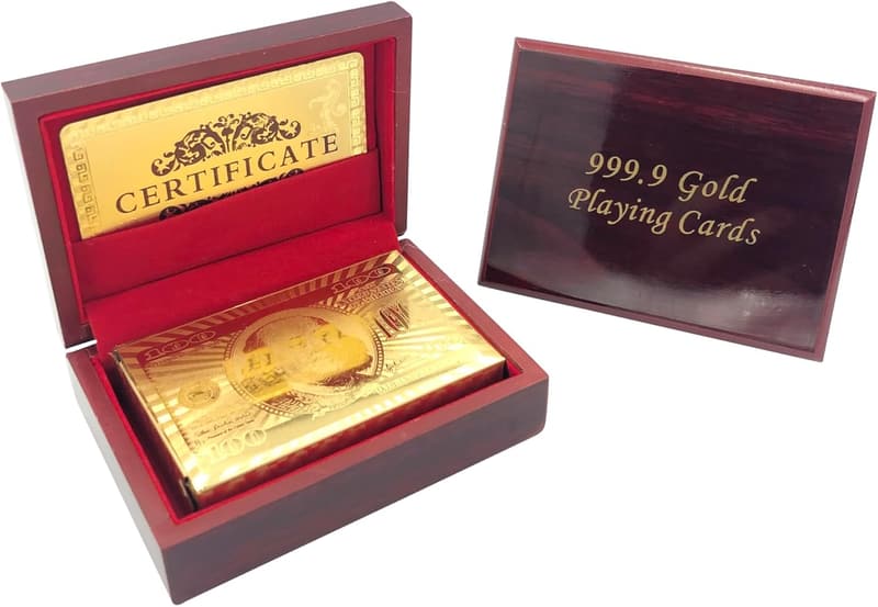 Waterproof Gold Playing Cards with Wooden Gift Box