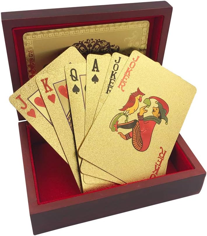 Waterproof Gold Playing Cards with Wooden Gift Box
