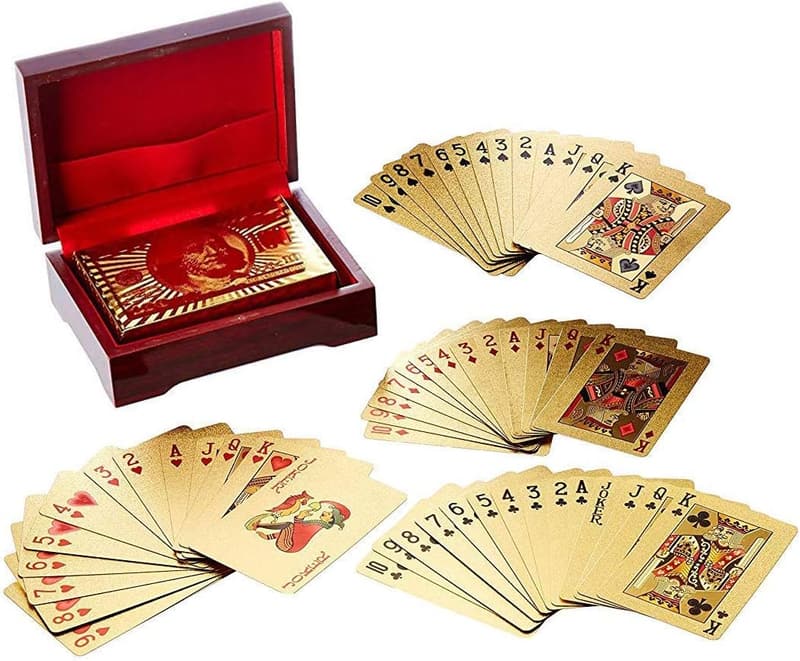 Gold Foil Playing Cards Set with Mahogany Box and Certificate