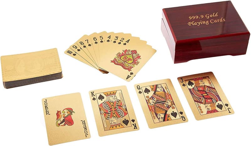 Gold Foil Playing Cards Set with Mahogany Box and Certificate