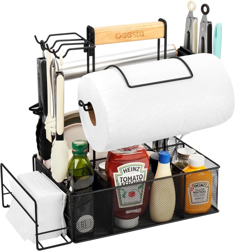 BBQ Picnic Caddy with Magnetic Tool Holders and Condiment Storage