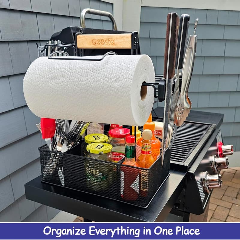 BBQ Picnic Caddy with Magnetic Tool Holders and Condiment Storage