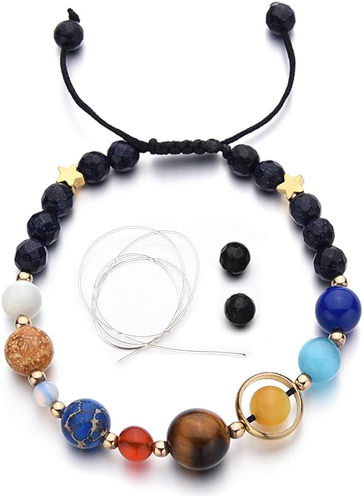 Galaxy Stone Bead Charm Bracelet - Solar System Design