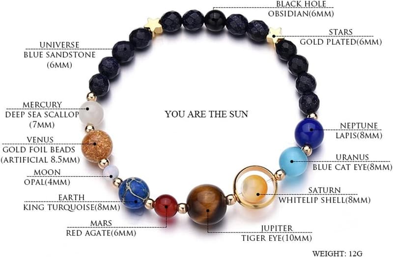 Galaxy Stone Bead Charm Bracelet - Solar System Design