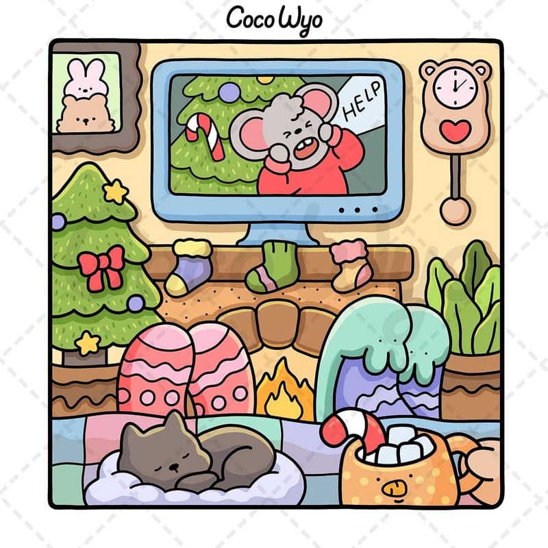 Cozy Spaces Adult Coloring Book: Cute Animal Characters