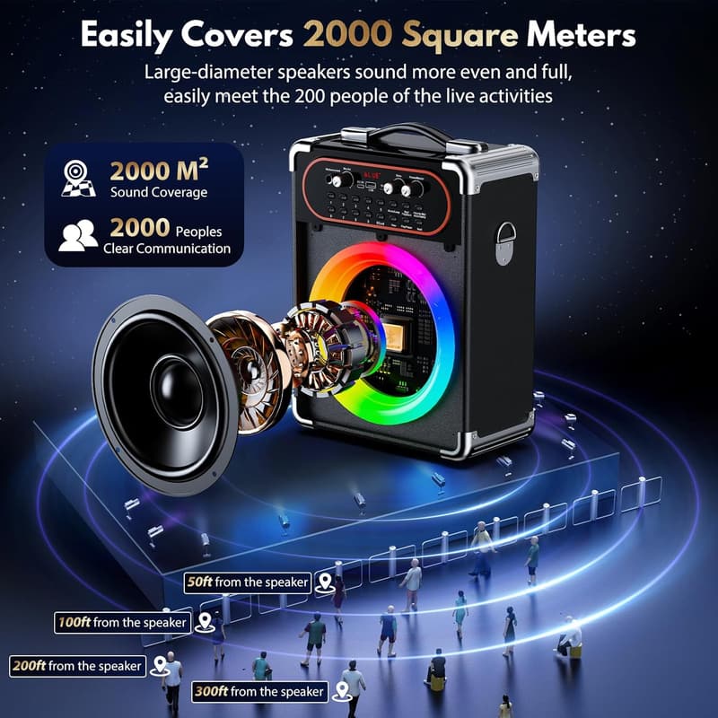Portable Bluetooth Karaoke Machine with 2 Microphones for Parties