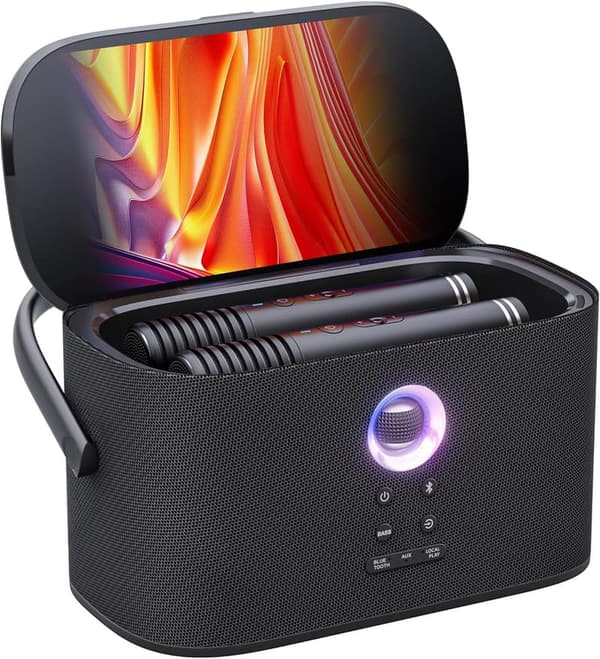 Karaoke Machine with Wireless Mics and Lyrics Display for Parties