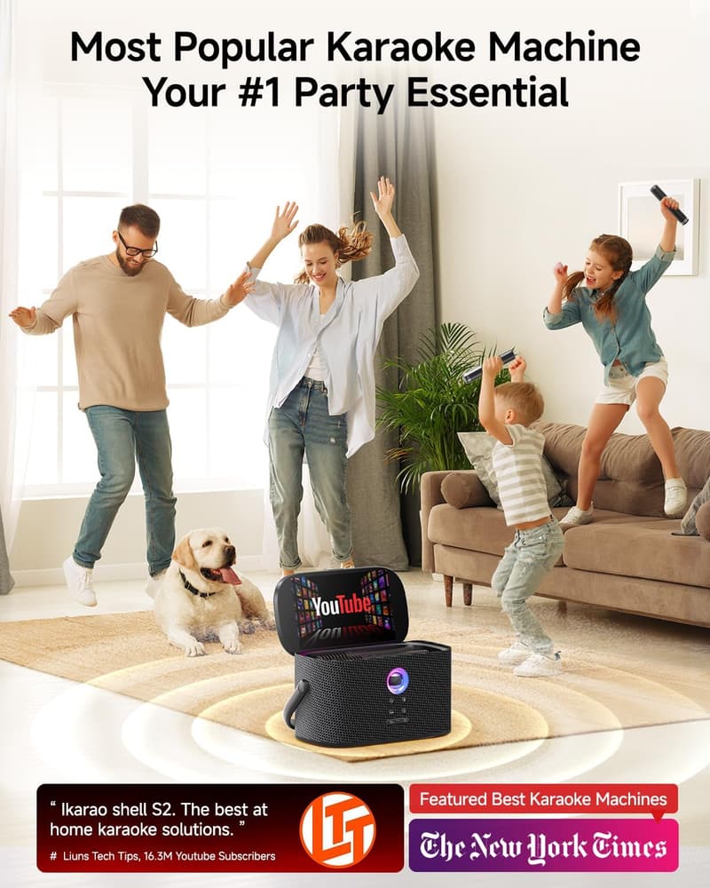 Karaoke Machine with Wireless Mics and Lyrics Display for Parties