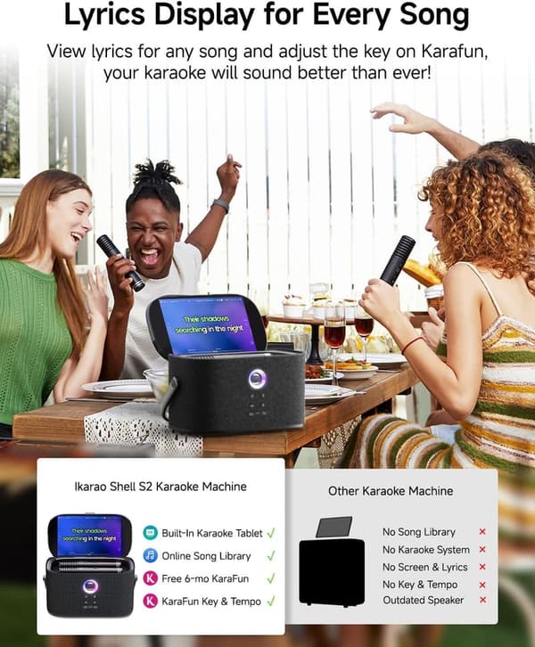 Karaoke Machine with Wireless Mics and Lyrics Display for Parties