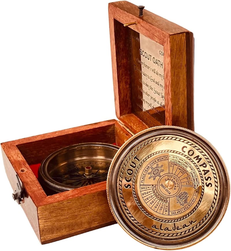 Engraved Scout Oath Compass Gift for Boys in Wood Box