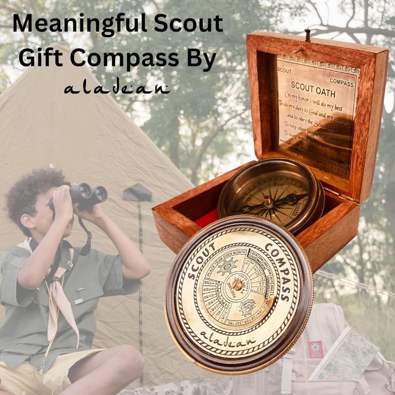 Engraved Scout Oath Compass Gift for Boys in Wood Box