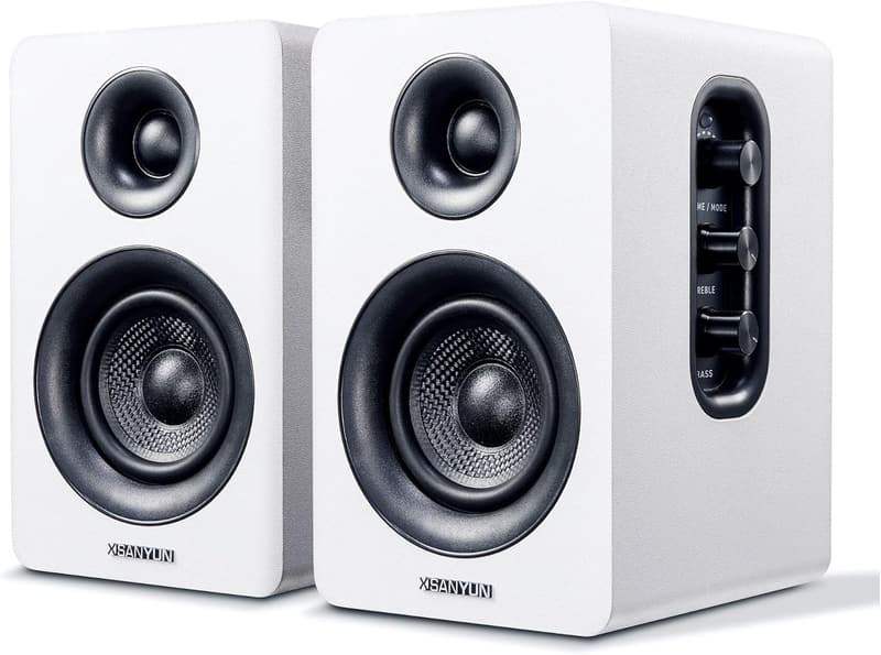 Bluetooth 5.0 Bookshelf Speakers with 3D Surround Sound – White