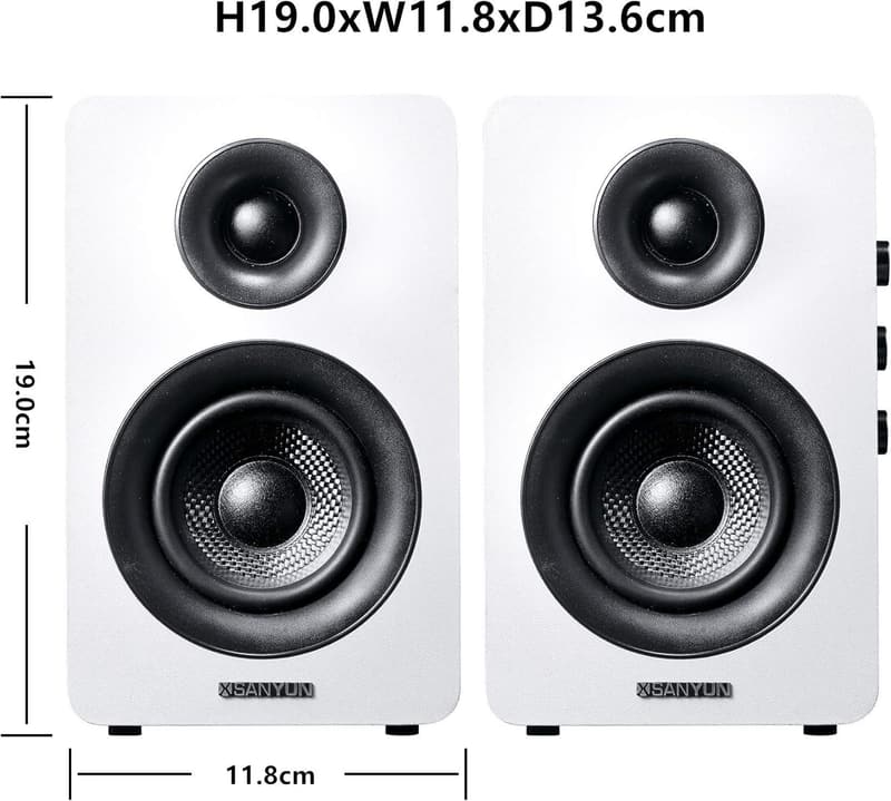 Bluetooth 5.0 Bookshelf Speakers with 3D Surround Sound – White