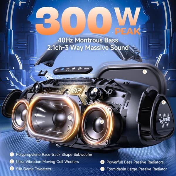 Portable 300W Waterproof Party Speaker with Massive Bass
