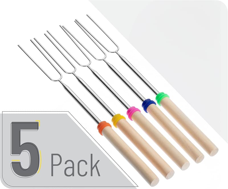 Extendable Stainless Steel Roasting Sticks - 5 Pack for Campfires