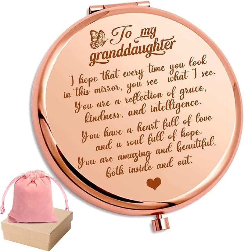 Engraved Rose Gold Pocket Mirror for Granddaughter