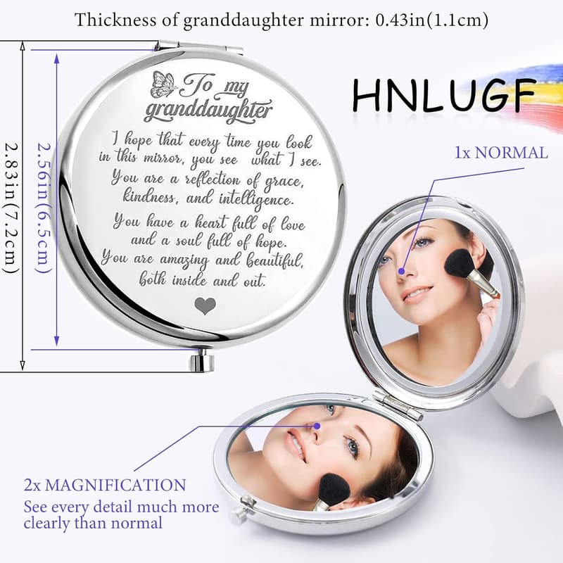 Engraved Rose Gold Pocket Mirror for Granddaughter
