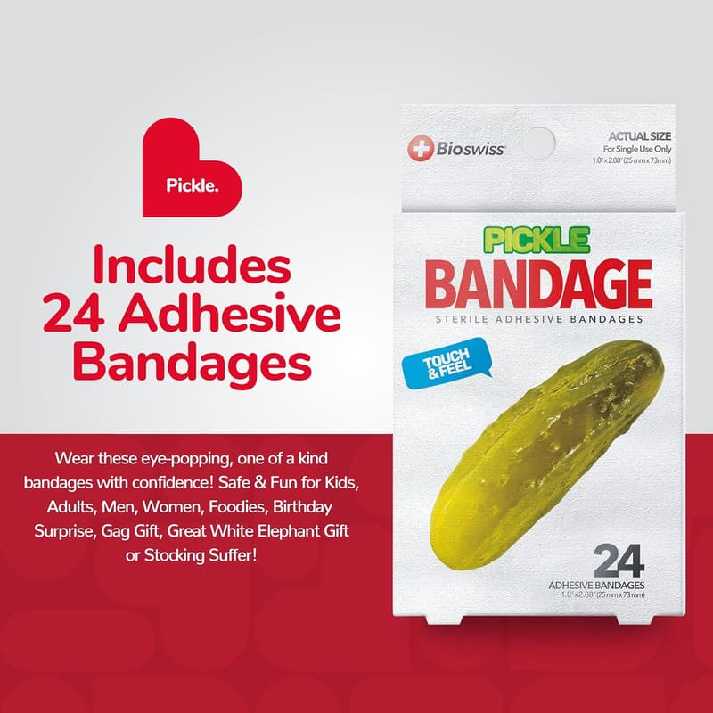 Fun Pickle-Shaped Bandages, Latex-Free Wound Care, 24 Count