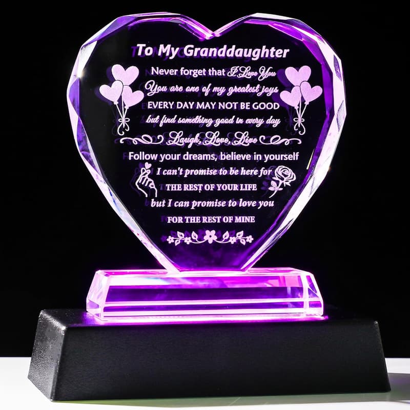 Granddaughter Birthday Gift - Crystal Keepsake with Colorful Base