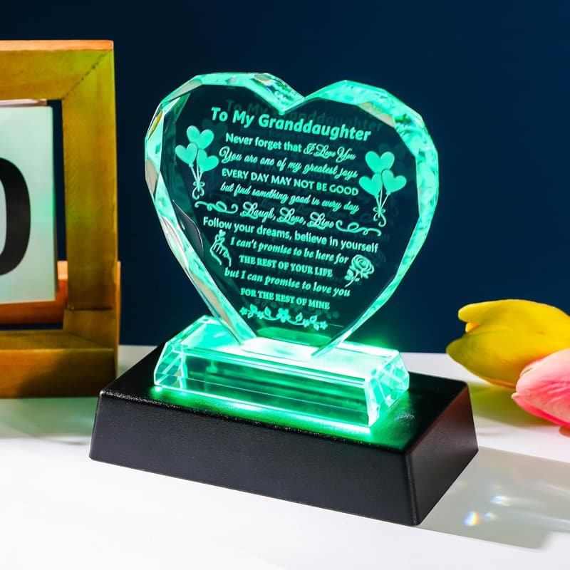 Granddaughter Birthday Gift - Crystal Keepsake with Colorful Base