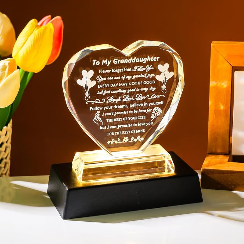 Granddaughter Birthday Gift - Crystal Keepsake with Colorful Base