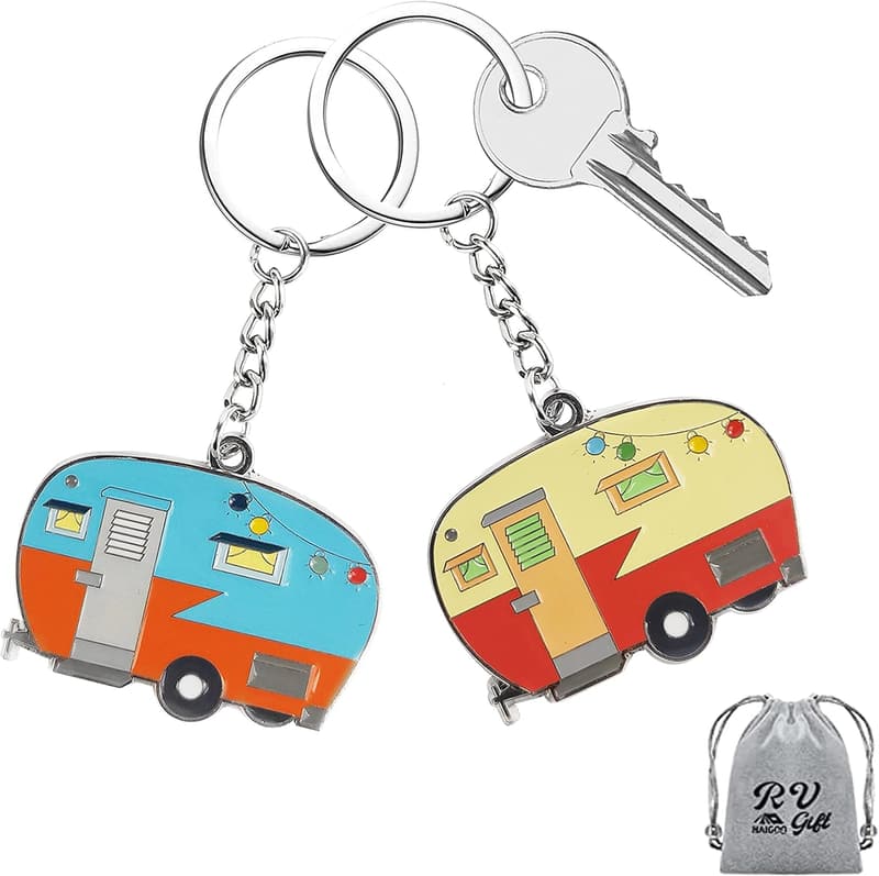 Couples Camping Keychain Set - Happy RV Keyring (2 Pack)