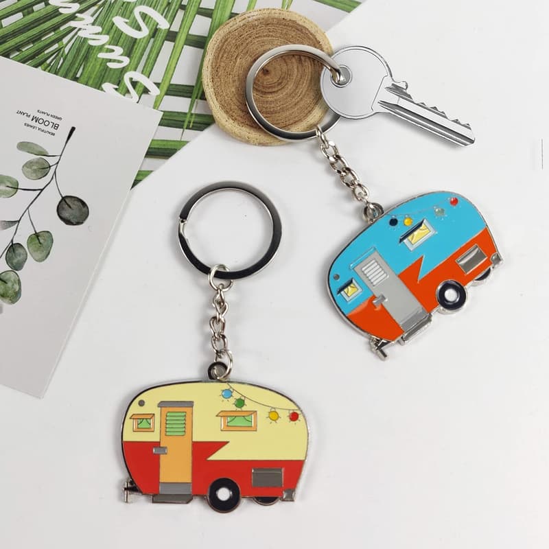 Couples Camping Keychain Set - Happy RV Keyring (2 Pack)