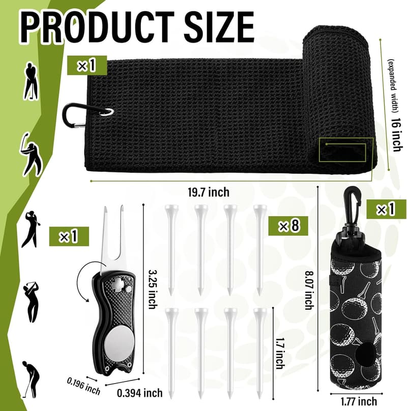 Golf Accessories Kit - 12 Pcs for Men & Women with Ball Bag, Tees, Markers, and Brush
