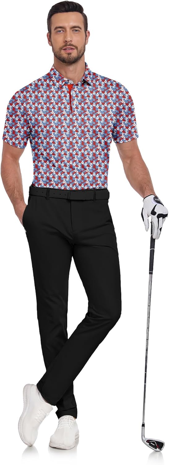 Men's Moisture-Wicking Golf Polo Shirt with Print Patterns