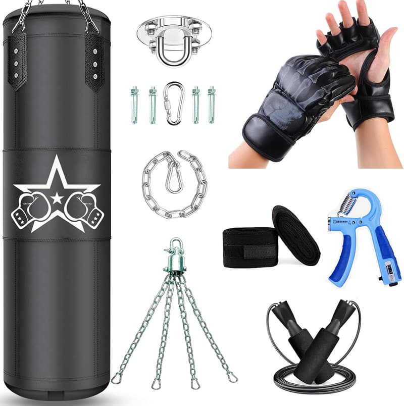 Heavy Boxing Bag Set - 4ft Unfilled Training Equipment for Adults