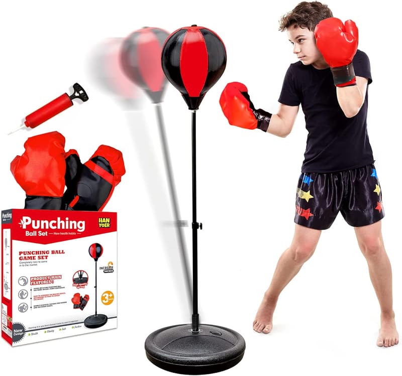 Kids Boxing Set with Adjustable Punching Bag and Gloves, 年齡 3-10