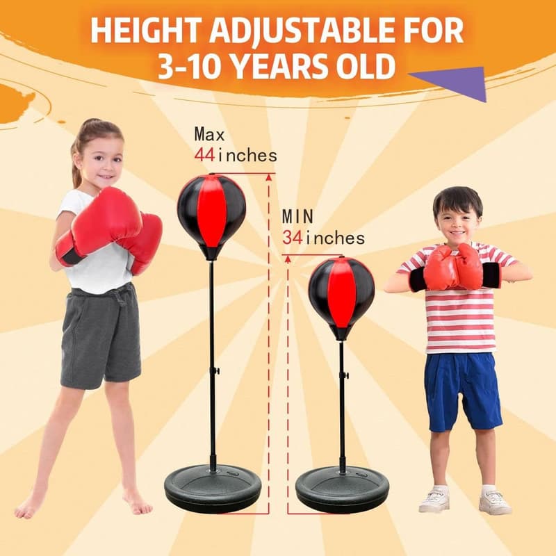 Kids Boxing Set with Adjustable Punching Bag and Gloves, 年齡 3-10