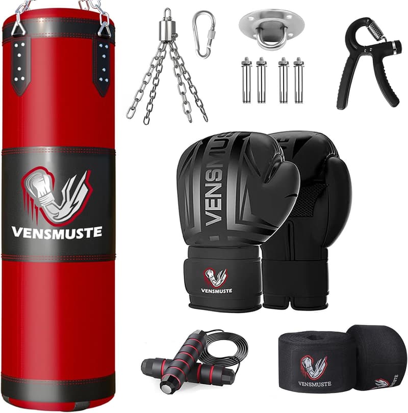 4FT Heavy Boxing Bag Set with Gloves and Chains for Adults