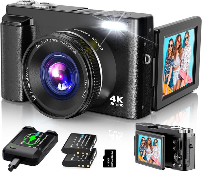 2024 48MP 4K Vlogging Camera with Flip Screen & 配件