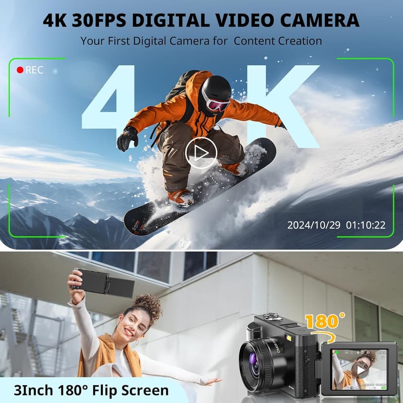 2024 48MP 4K Vlogging Camera with Flip Screen & 配件