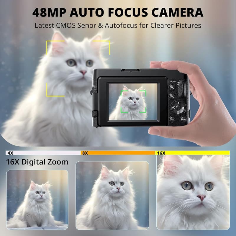 2024 48MP 4K Vlogging Camera with Flip Screen & 配件