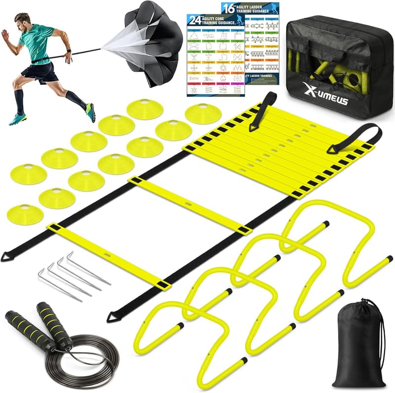 Agility Ladder Training Set for Kids & Adults - 20ft with Cones & Hurdles