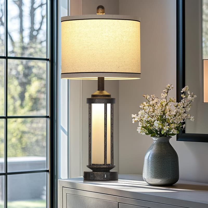 Vintage Rustic Industrial Table Lamps with USB Charging Ports