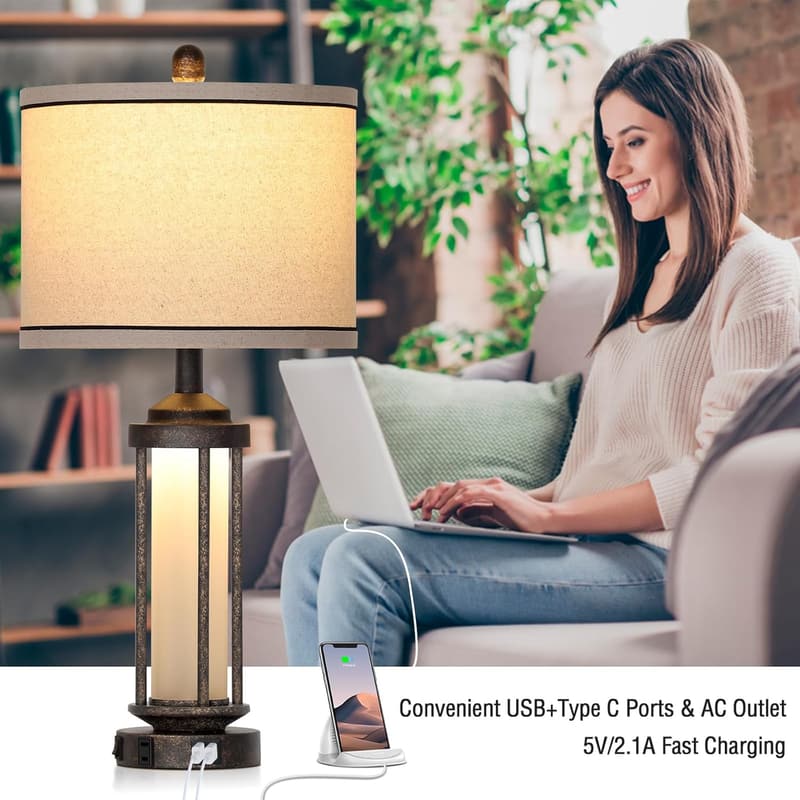 Vintage Rustic Industrial Table Lamps with USB Charging Ports