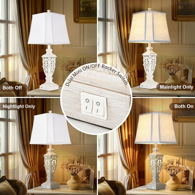 Table Lamps Set of 2 with USB Ports and Linen Shade